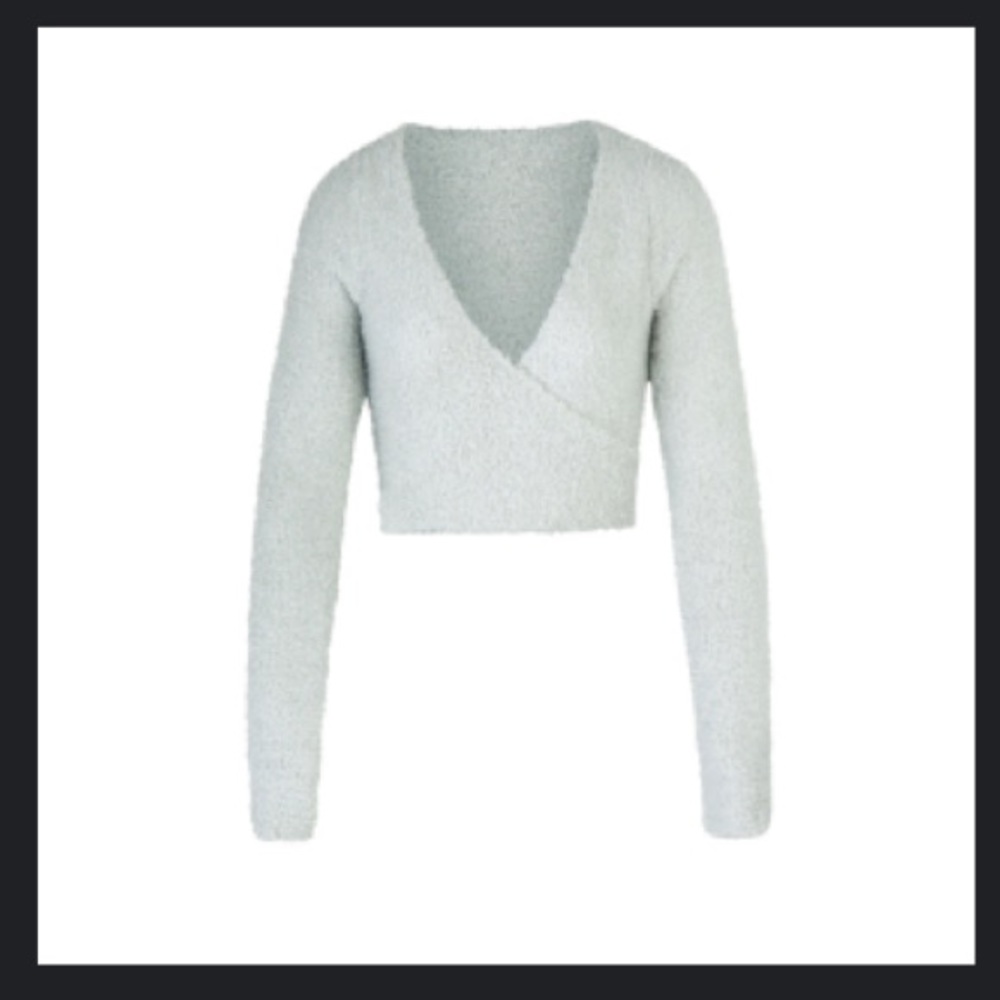 SKIMS LS COZY KNIT WRAP TOP | AQUA S/M